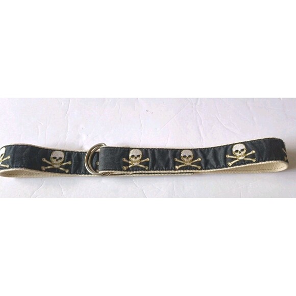 CJ Laing Skull Head Canvas Belt Size Medium Embroidered Black - Picture 1 of 8
